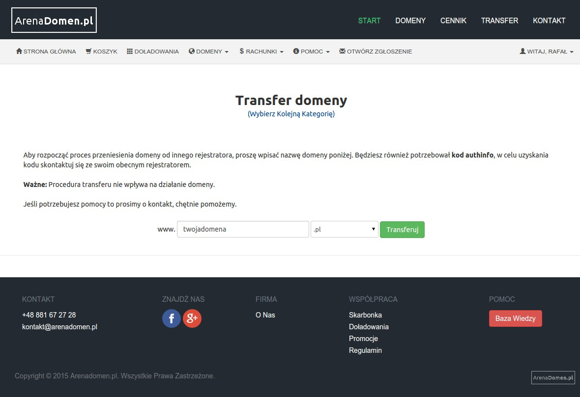 Transfer domeny do areny domen